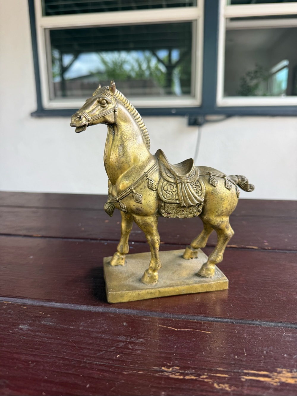 Vintage Brass Feng Shui Brass War Style Horse Figurine 6.5in.